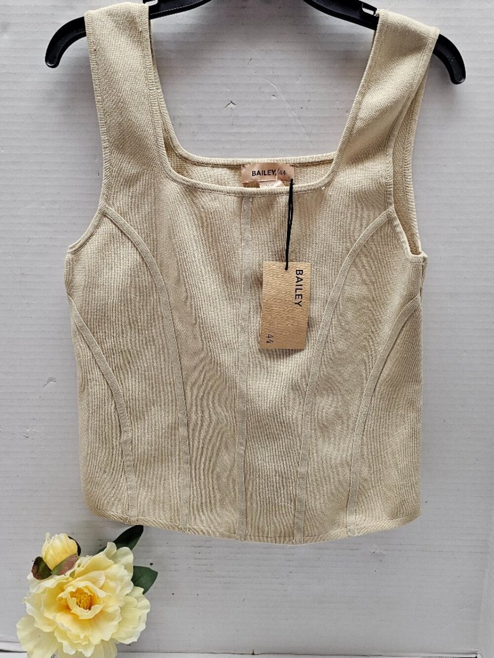 New Gold Shimmer Metallic Womens Knit Stretch Bailey 44 Top Tank Corset XL